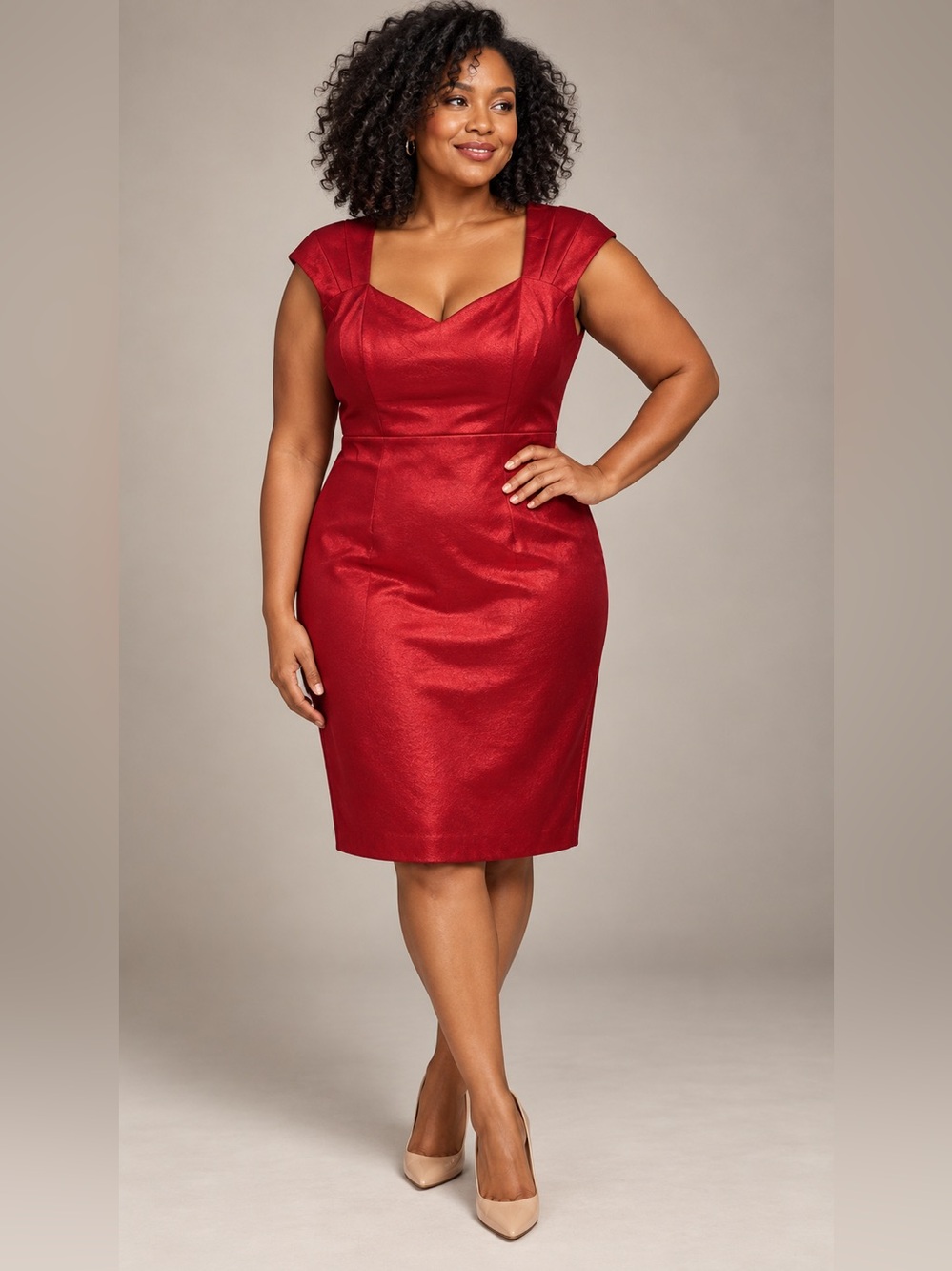 Connected Apparel Size 16 Red Satin-Look Sweetheart Cocktail Dress